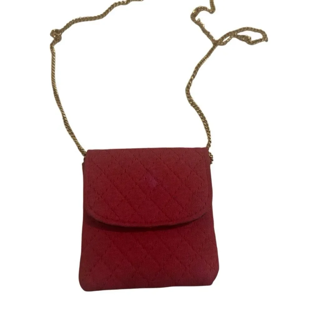 CHANEL Red Quilted Crossbody Bag with Gold Chain